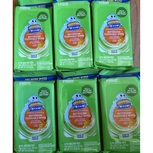 Scrubbing Bubbles Other - 6x Scrubbing Bubbles Bathroom Flushable Wipes Cleaning Disinfecting, 36 Per Pack